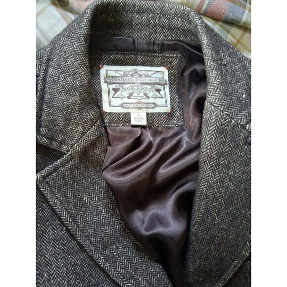 Banana Republic Travel Safari Blazer Herringbone Elbow Patch Wool Linen Brown 8 - Picture 4 of 4